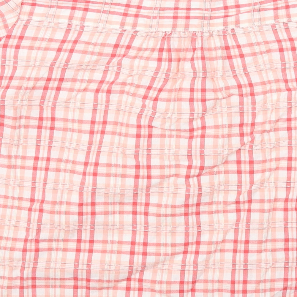 BHS Womens Multicoloured Plaid Cotton Basic T-Shirt Size 16 Square Neck