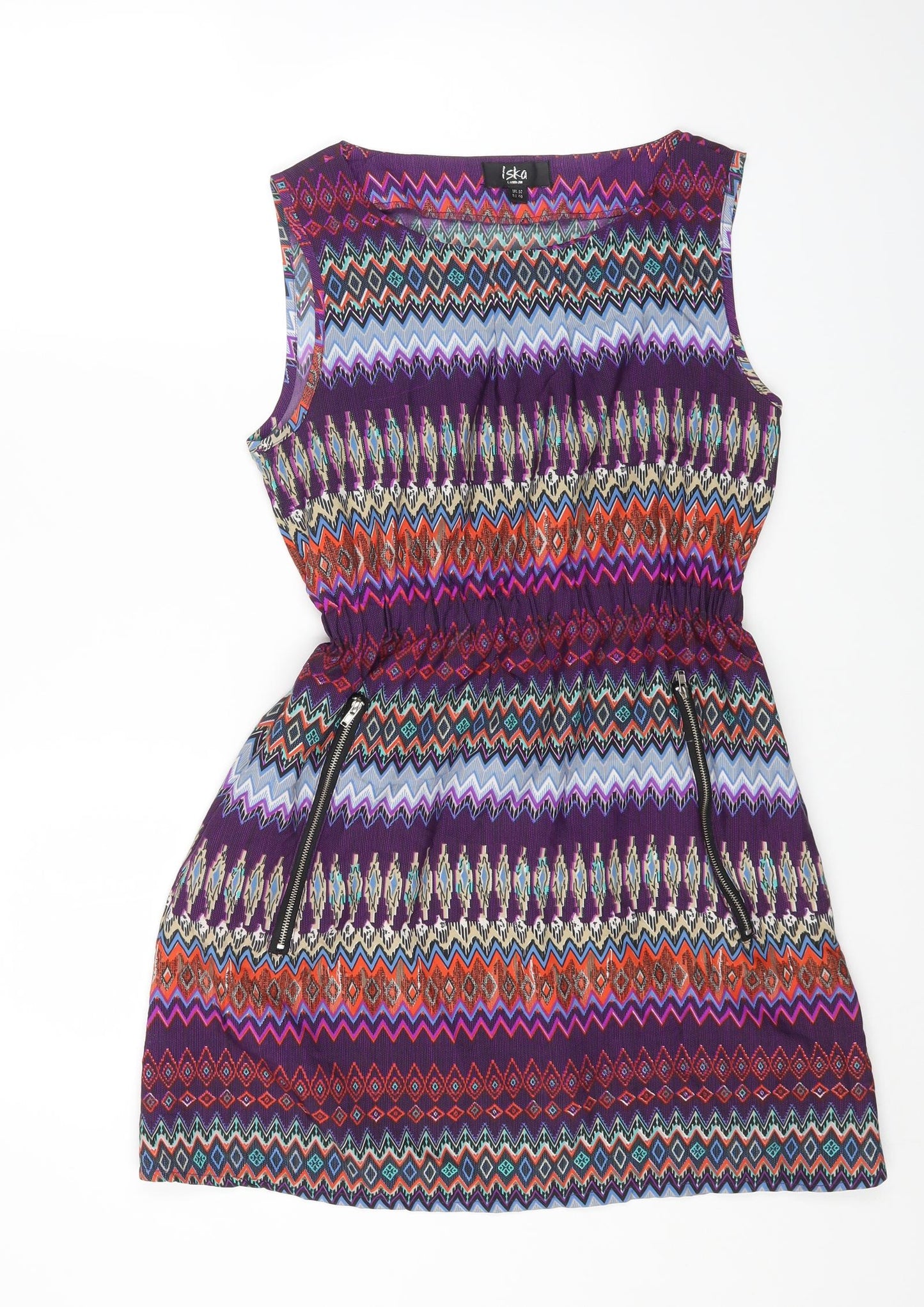 ISKA Womens Multicoloured Geometric Polyester Fit & Flare Size 12 Round Neck Pullover