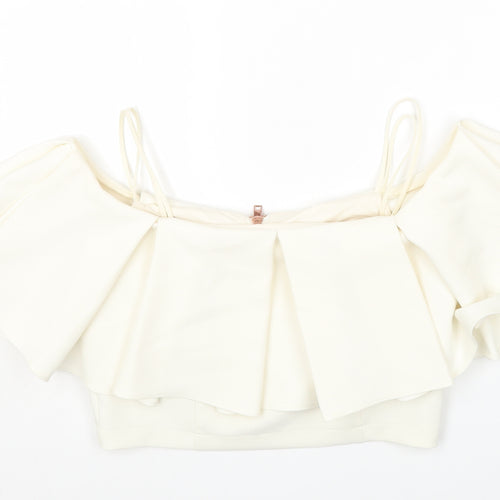 Topshop Womens Ivory Polyester Cropped T-Shirt Size 10 Square Neck