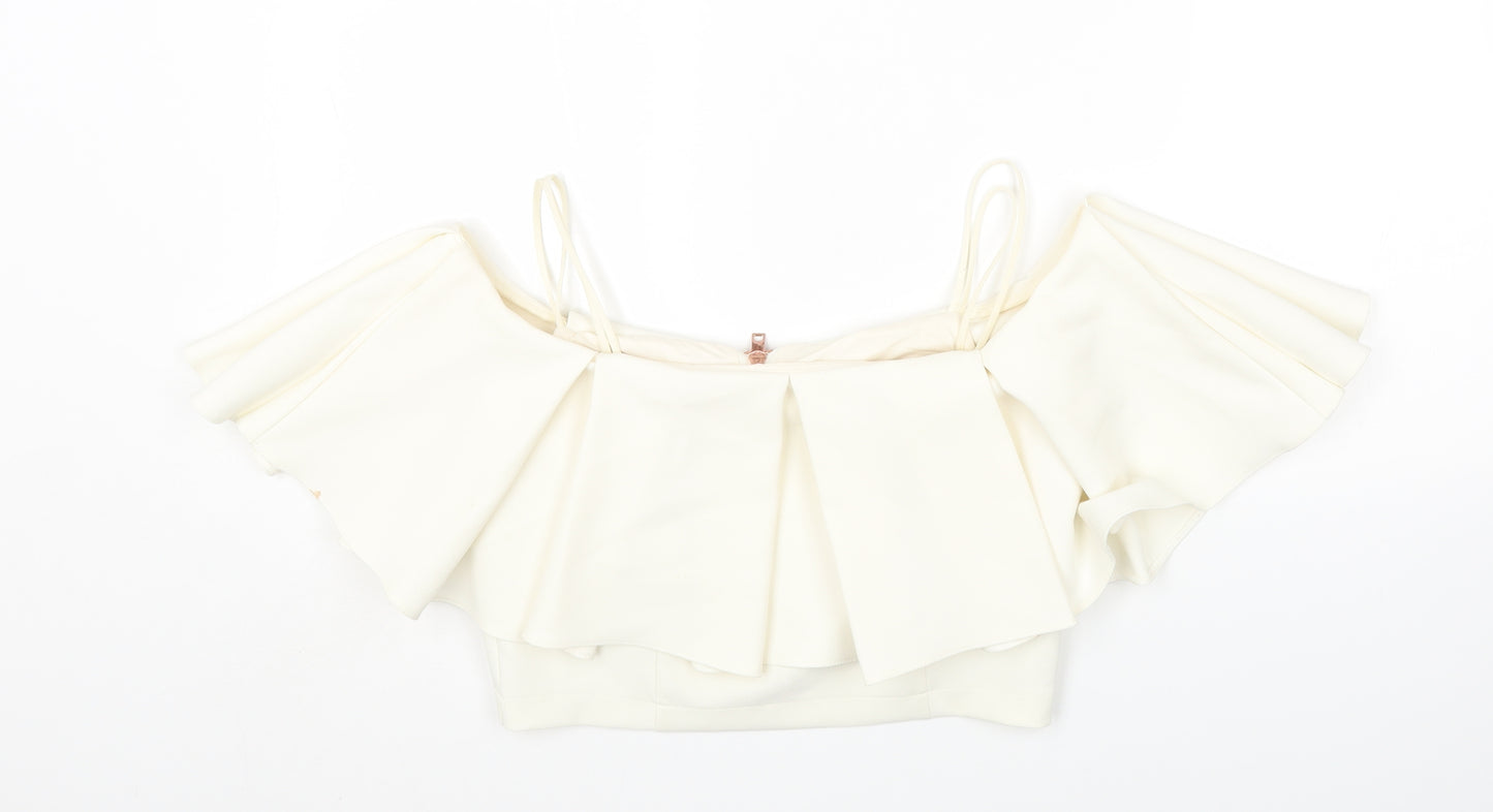 Topshop Womens Ivory Polyester Cropped T-Shirt Size 10 Square Neck