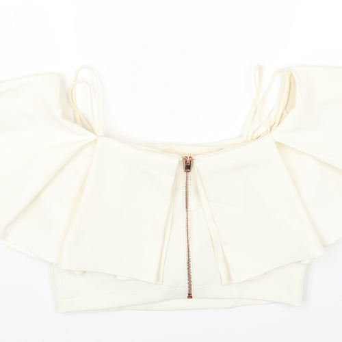 Topshop Womens Ivory Polyester Cropped T-Shirt Size 10 Square Neck