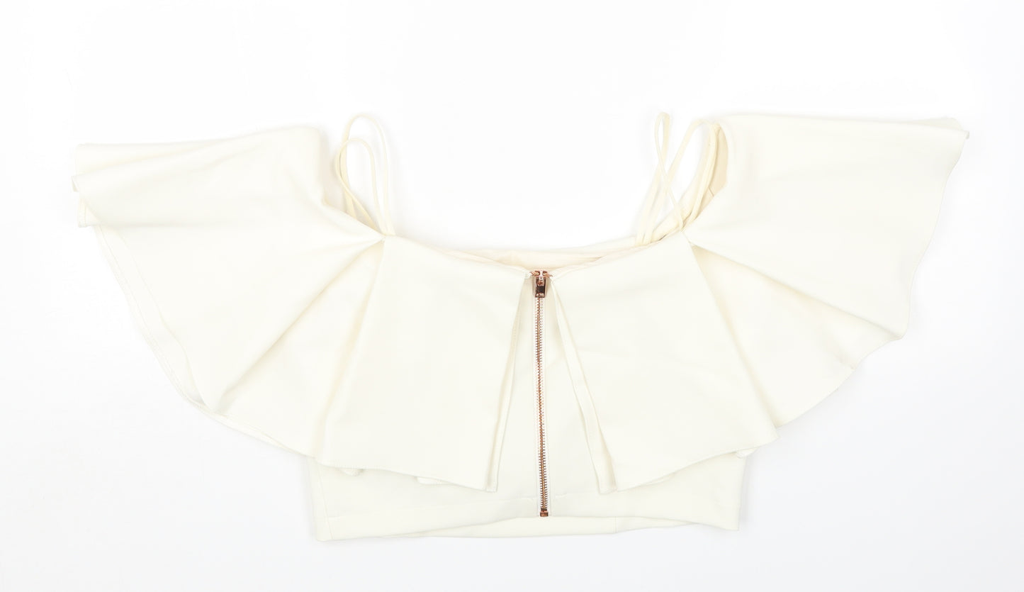 Topshop Womens Ivory Polyester Cropped T-Shirt Size 10 Square Neck