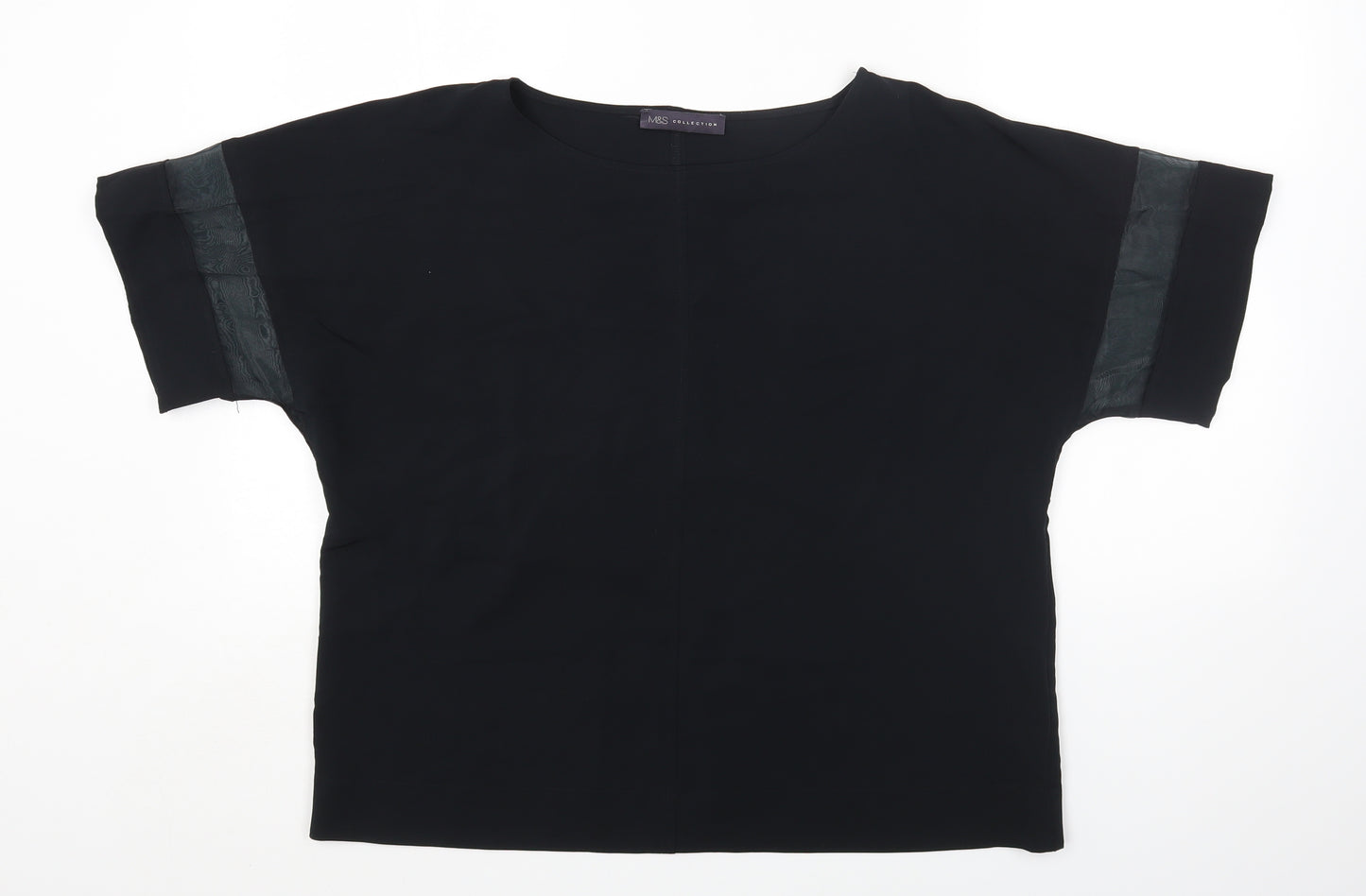 Marks and Spencer Womens Black Polyester Basic Blouse Size 14 Round Neck