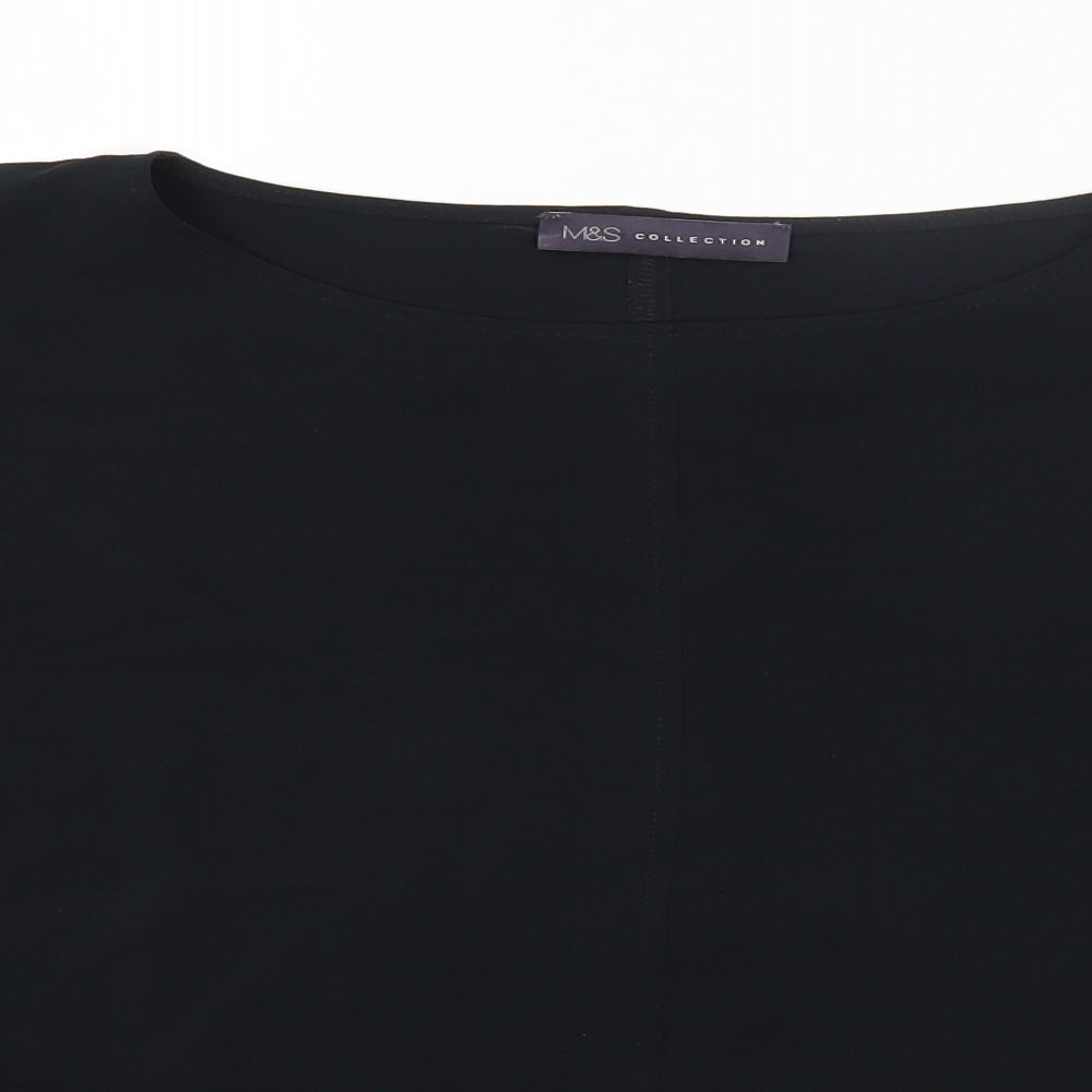 Marks and Spencer Womens Black Polyester Basic Blouse Size 14 Round Neck