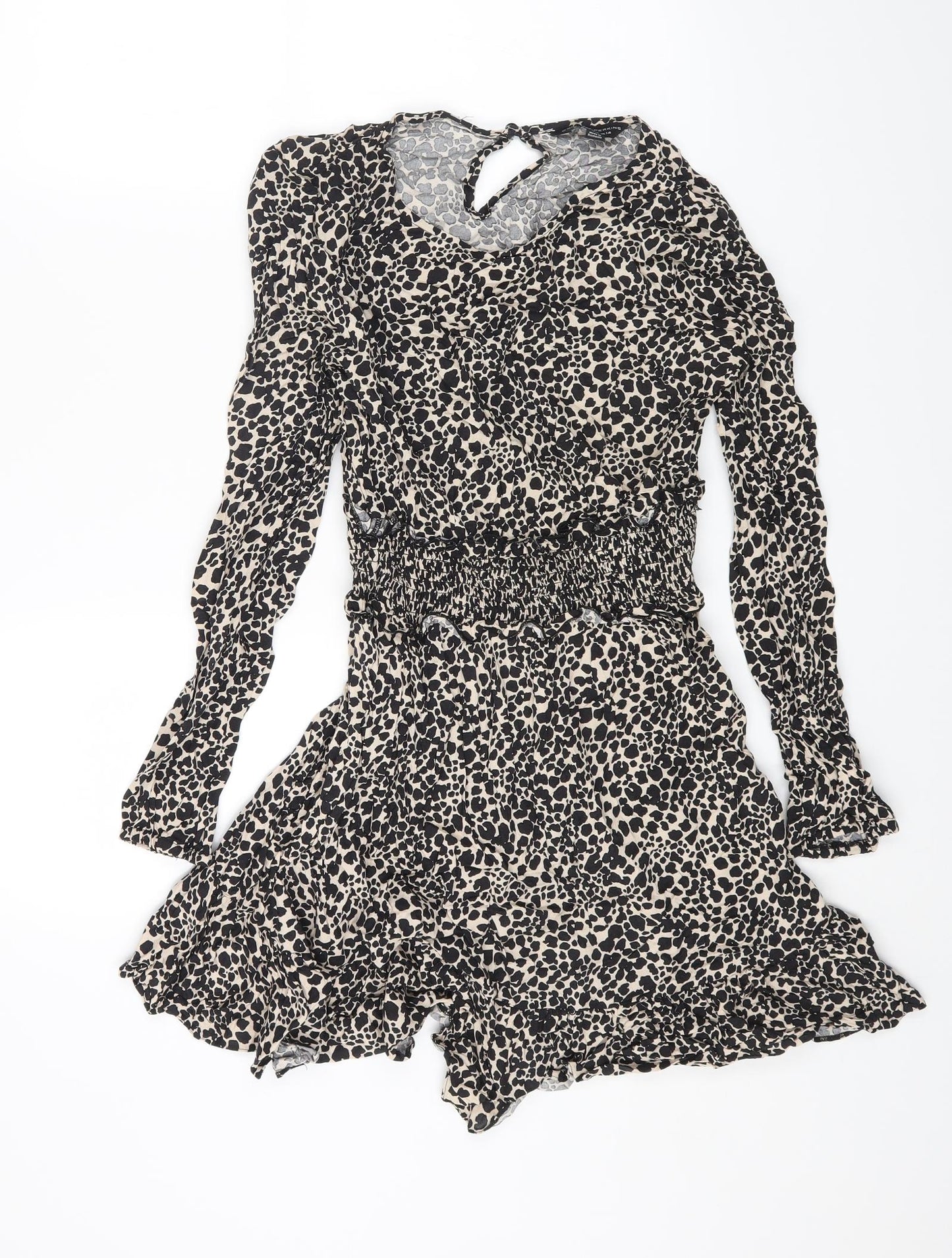 Dorothy Perkins Womens Brown Animal Print Viscose Fit & Flare Size 14 Round Neck Button - Leopard Print