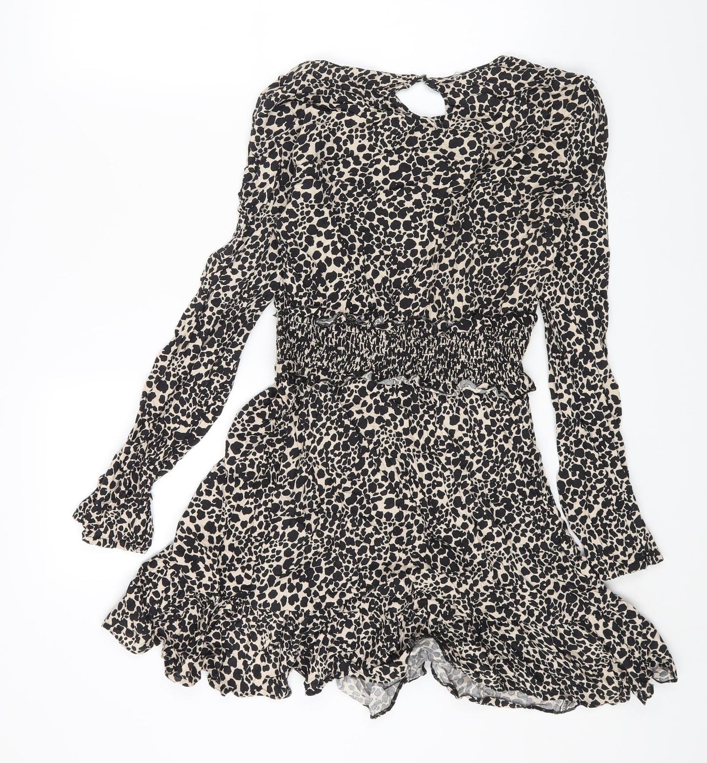 Dorothy Perkins Womens Brown Animal Print Viscose Fit & Flare Size 14 Round Neck Button - Leopard Print