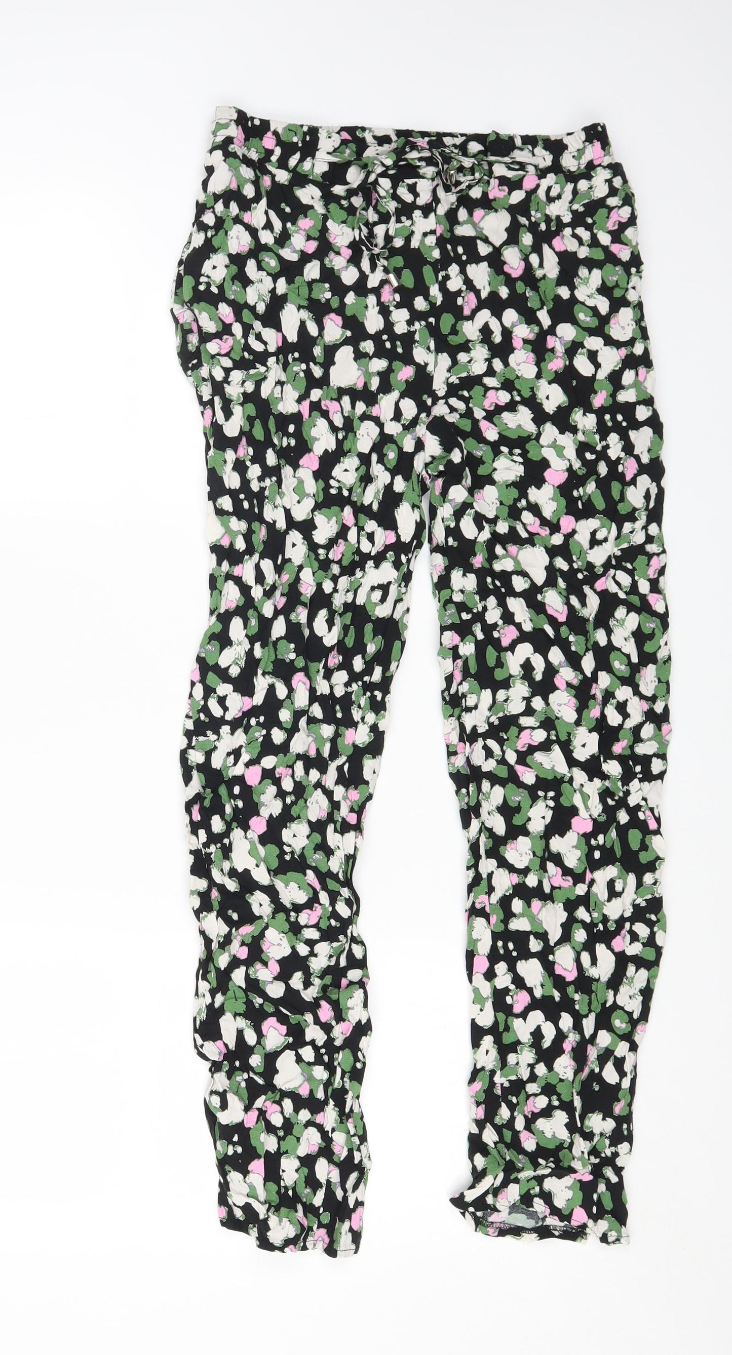 Papaya Womens Multicoloured Geometric Viscose Trousers Size 12 L24 in Regular Drawstring