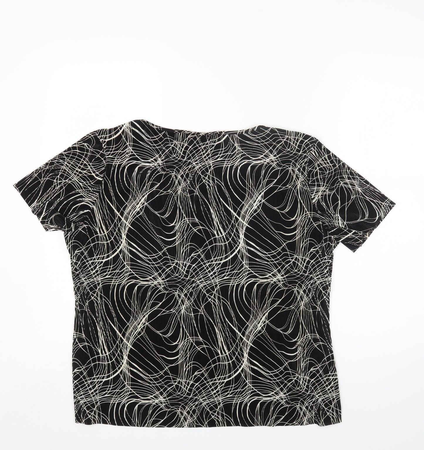 Marks and Spencer Womens Black Geometric Polyester Basic T-Shirt Size 18 Round Neck