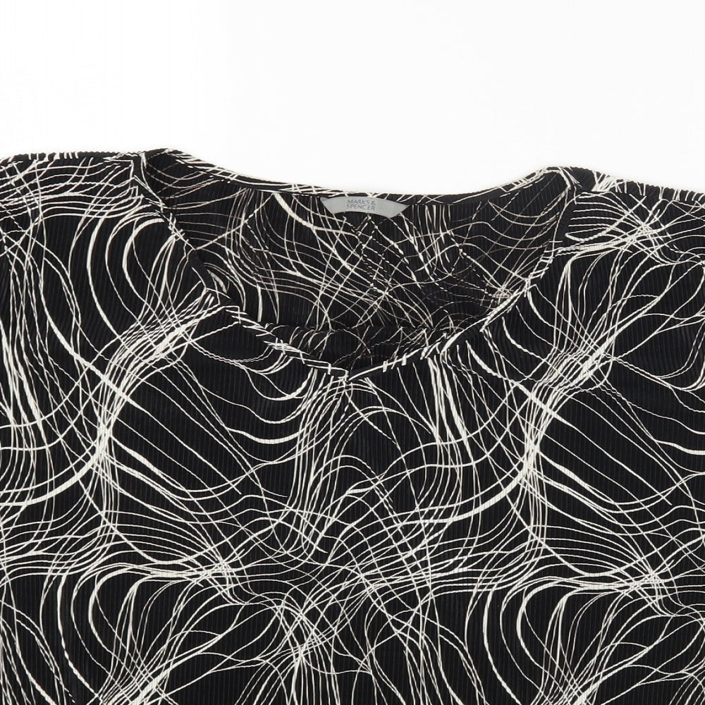 Marks and Spencer Womens Black Geometric Polyester Basic T-Shirt Size 18 Round Neck