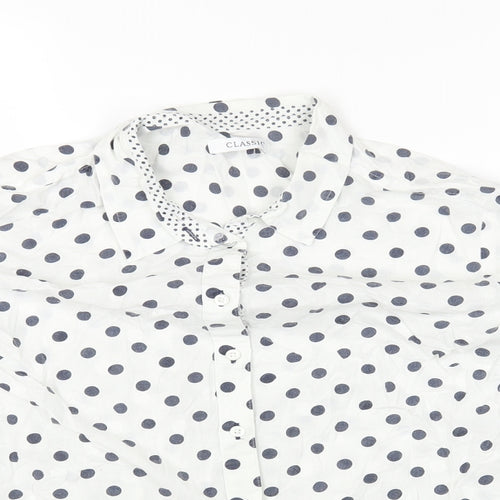 Marks and Spencer Womens White Polka Dot Cotton Basic Button-Up Size 16 Collared