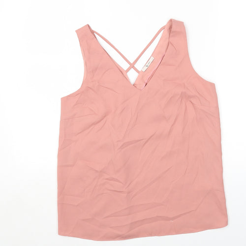 TU Womens Pink Polyester Basic Tank Size 8 V-Neck