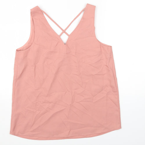 TU Womens Pink Polyester Basic Tank Size 8 V-Neck