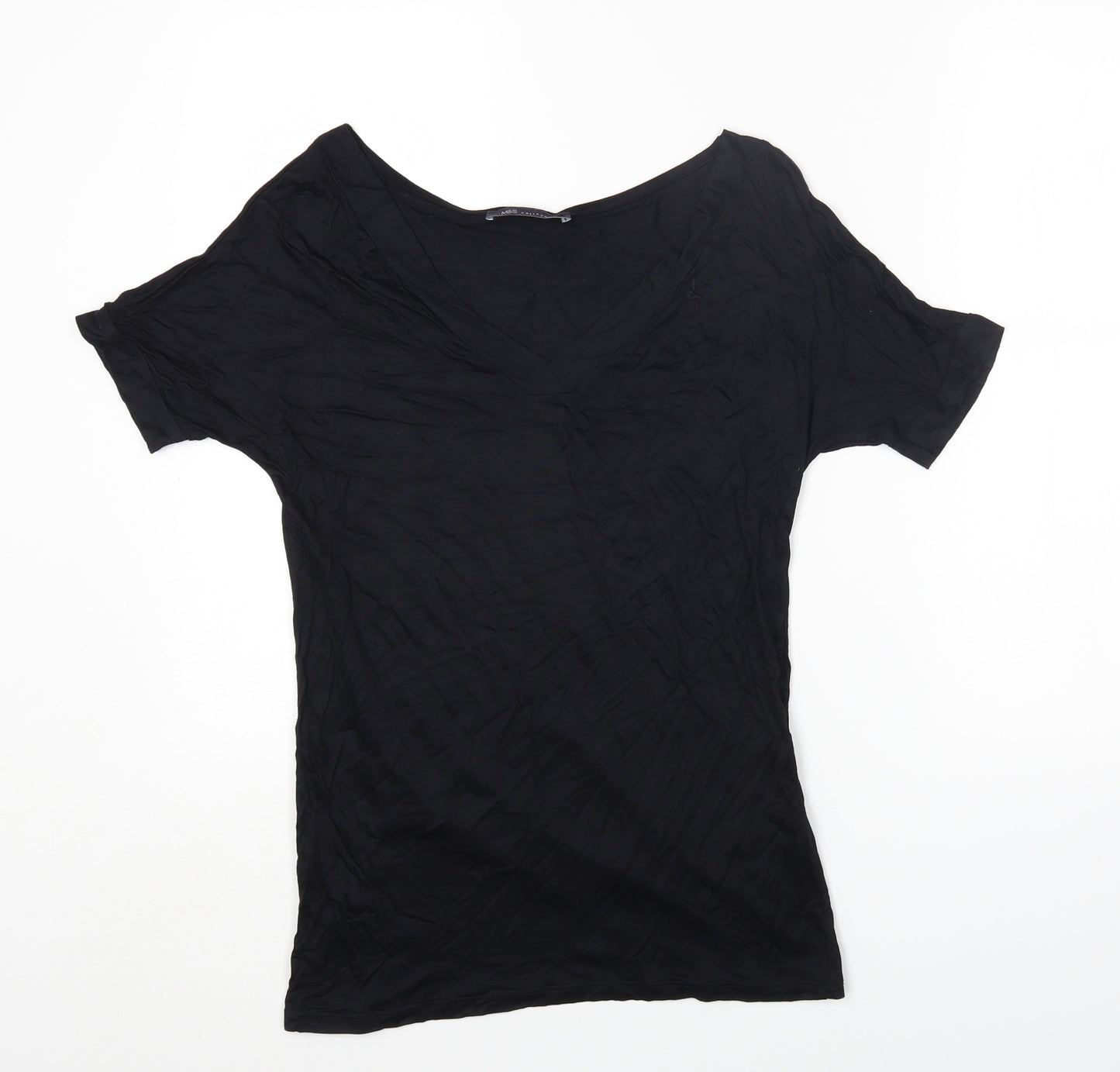 Marks and Spencer Womens Black Viscose Jersey T-Shirt Size 6 V-Neck