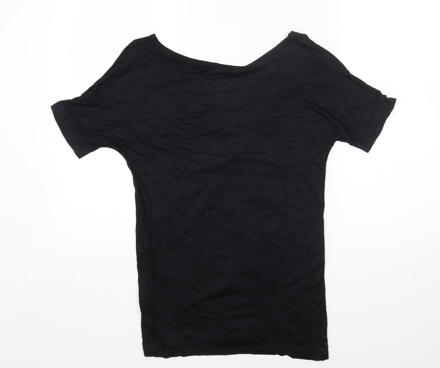 Marks and Spencer Womens Black Viscose Jersey T-Shirt Size 6 V-Neck