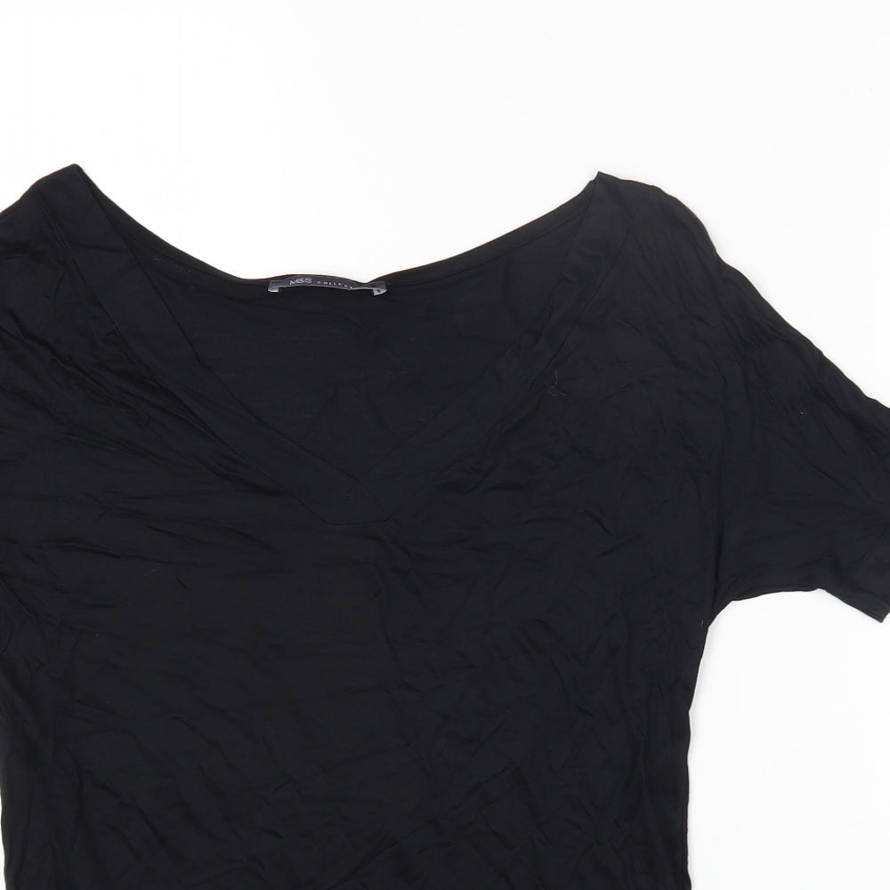 Marks and Spencer Womens Black Viscose Jersey T-Shirt Size 6 V-Neck