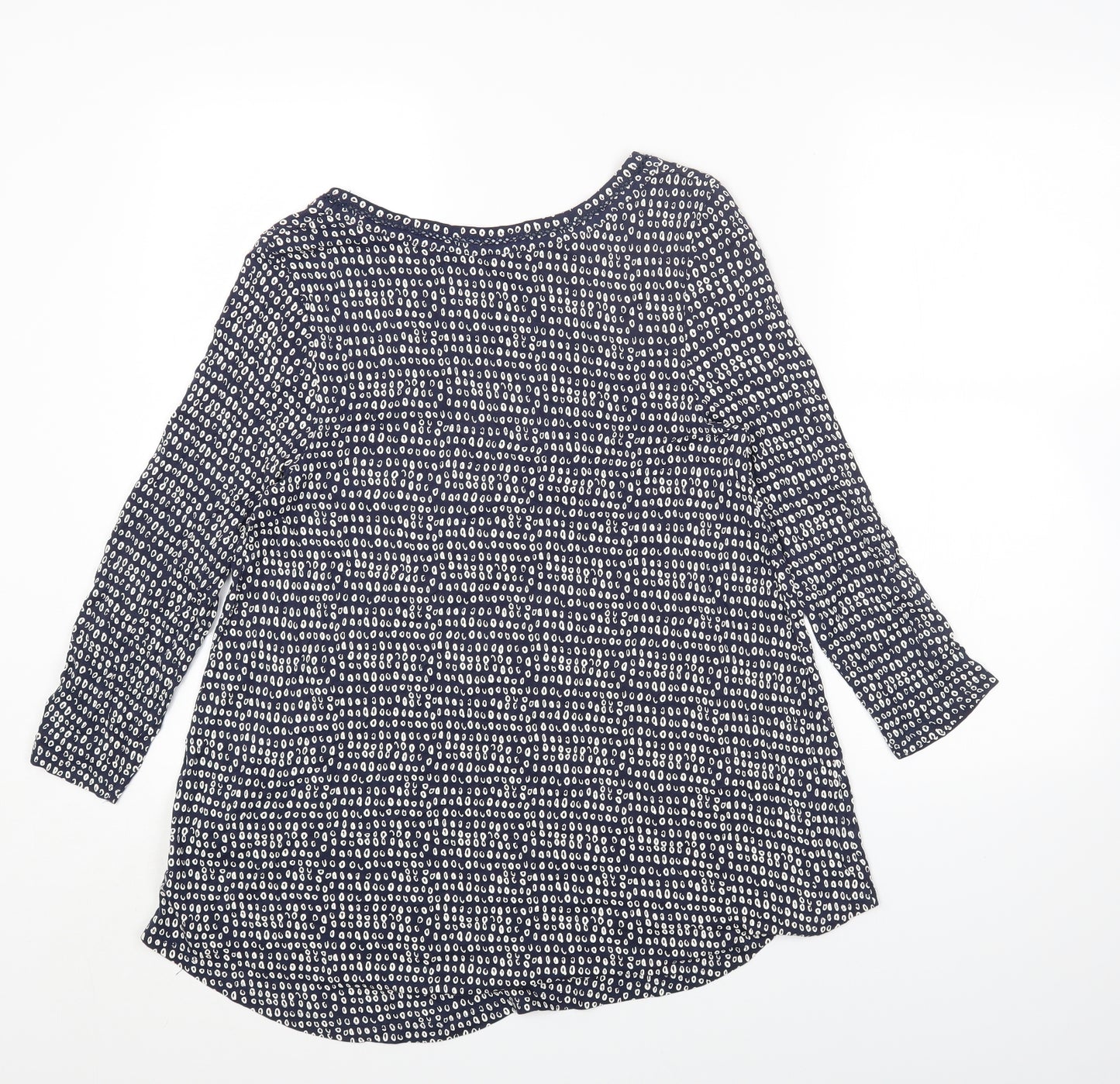 TU Womens Blue Geometric Viscose Basic T-Shirt Size 12 Boat Neck