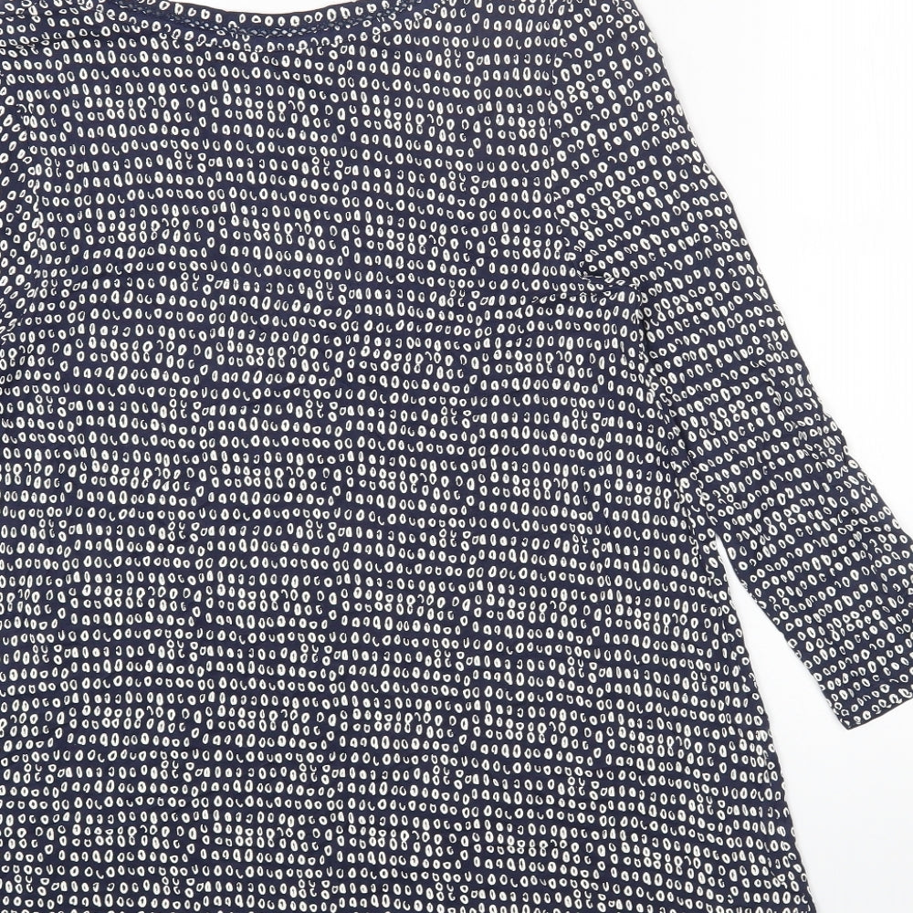 TU Womens Blue Geometric Viscose Basic T-Shirt Size 12 Boat Neck