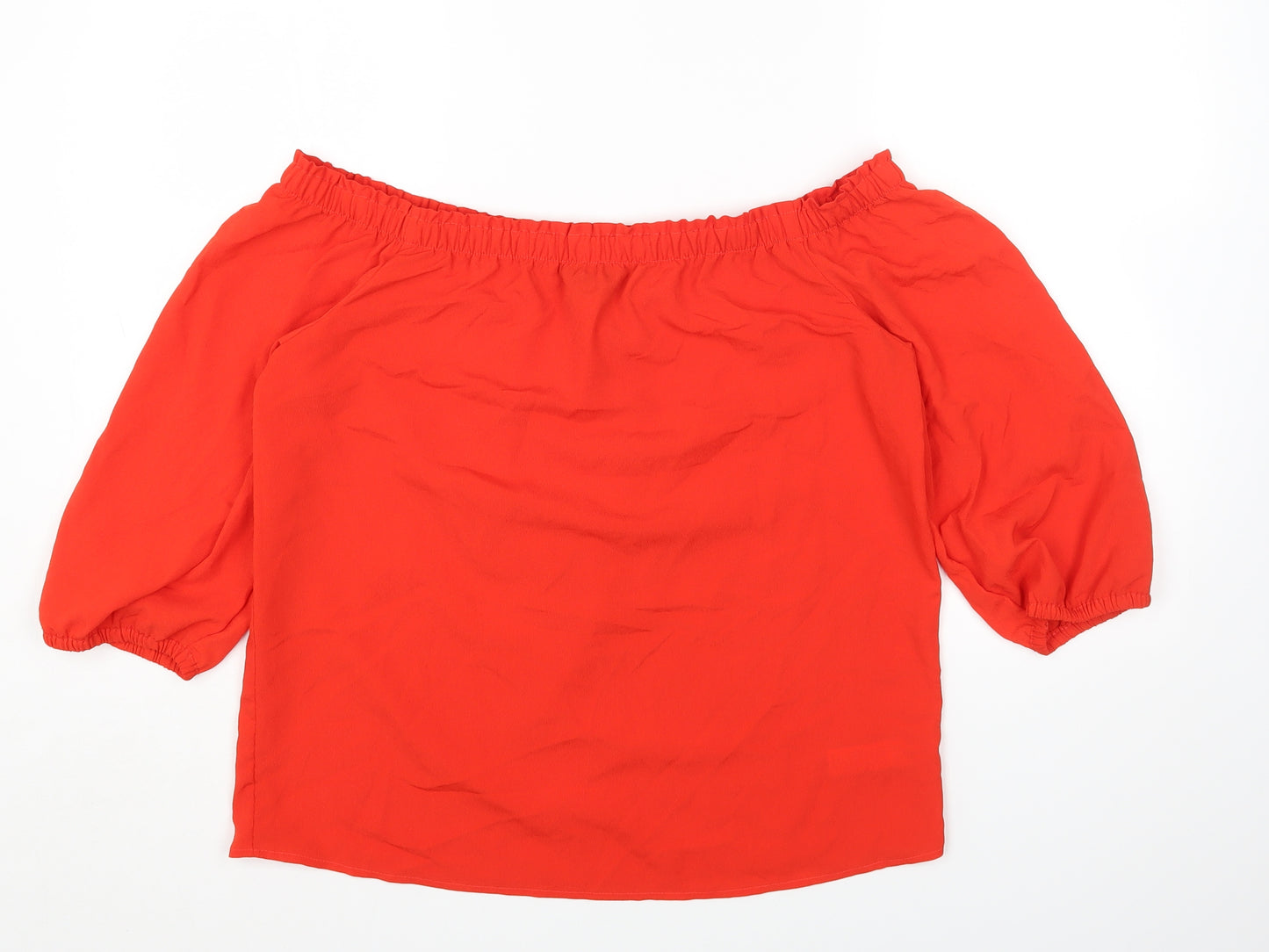 F&F Womens Red Polyester Basic T-Shirt Size 10 Off the Shoulder