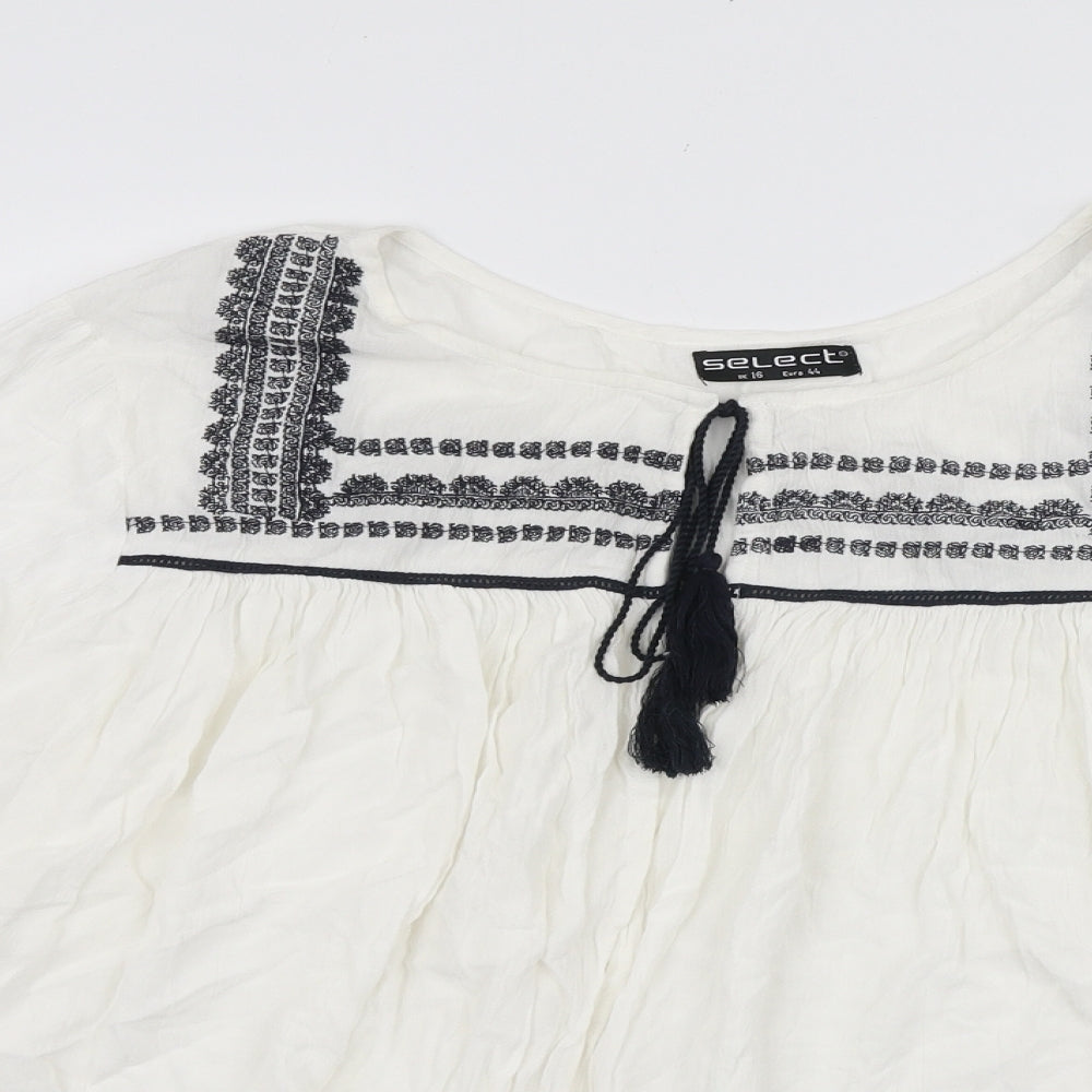 Select Womens White Viscose Basic Blouse Size 16 Round Neck