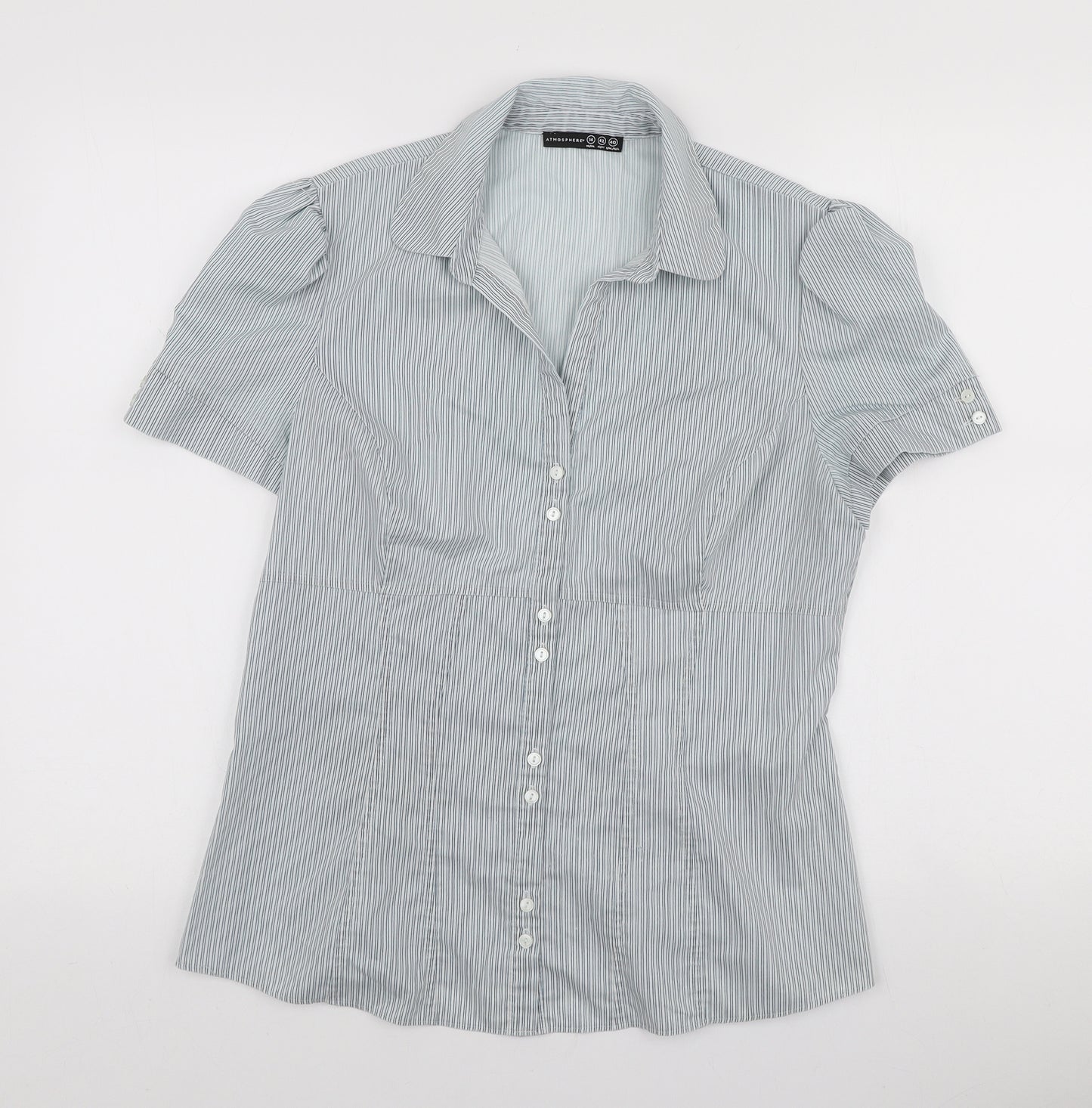 Atmosphere Womens Blue Striped Polyester Basic Button-Up Size 14 Collared