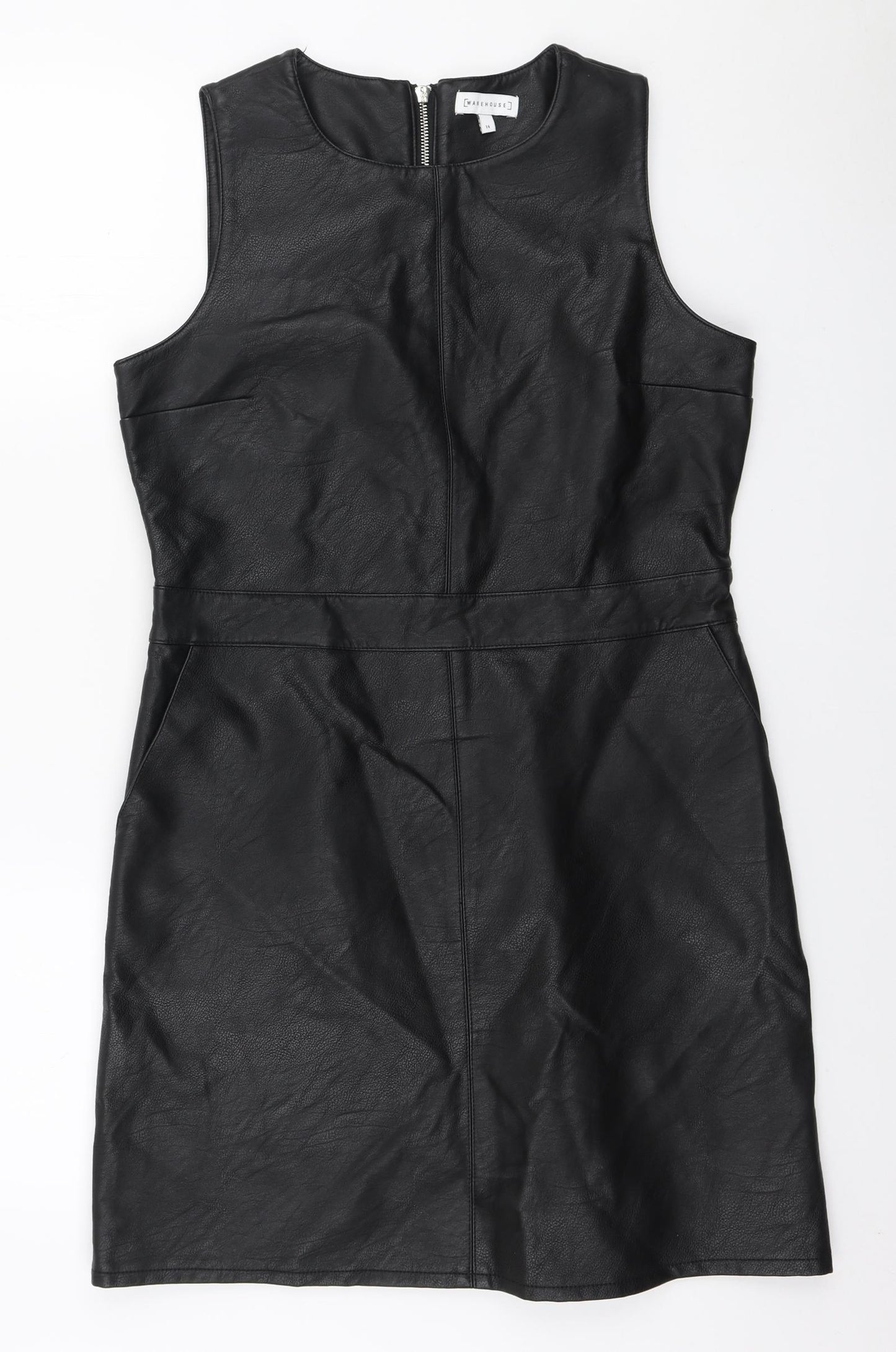 Warehouse Womens Brown Polyethylene A-Line Size 14 Round Neck Zip