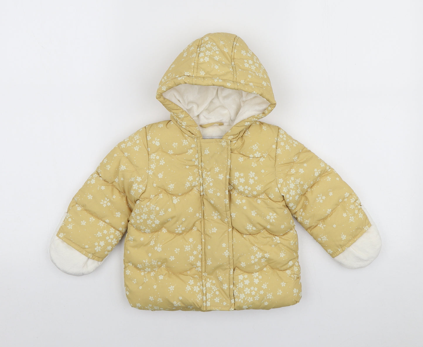 George Girls Yellow Floral Basic Jacket Coat Size 6-9 Months Zip - Mittens Attached
