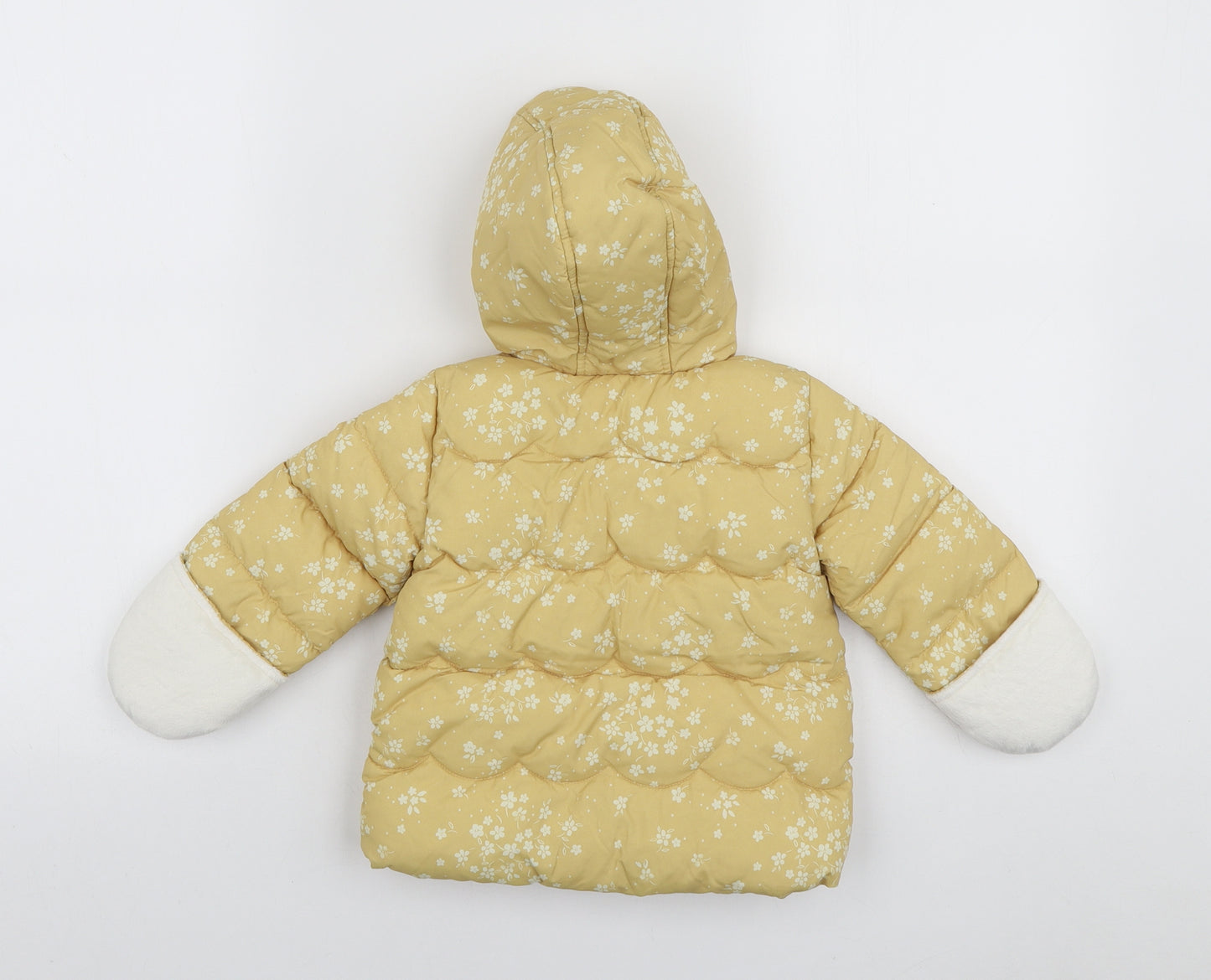 George Girls Yellow Floral Basic Jacket Coat Size 6-9 Months Zip - Mittens Attached