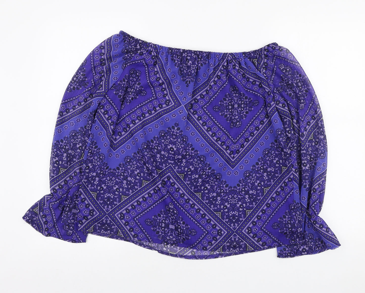 F&F Womens Purple Geometric Polyester Basic Blouse Size 12 Off the Shoulder