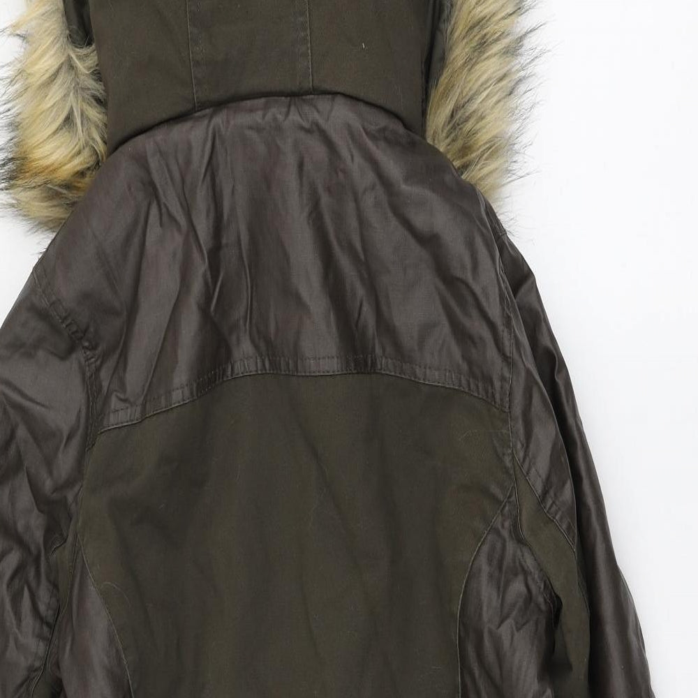 River Island Womens Green Parka Coat Size 12 Zip