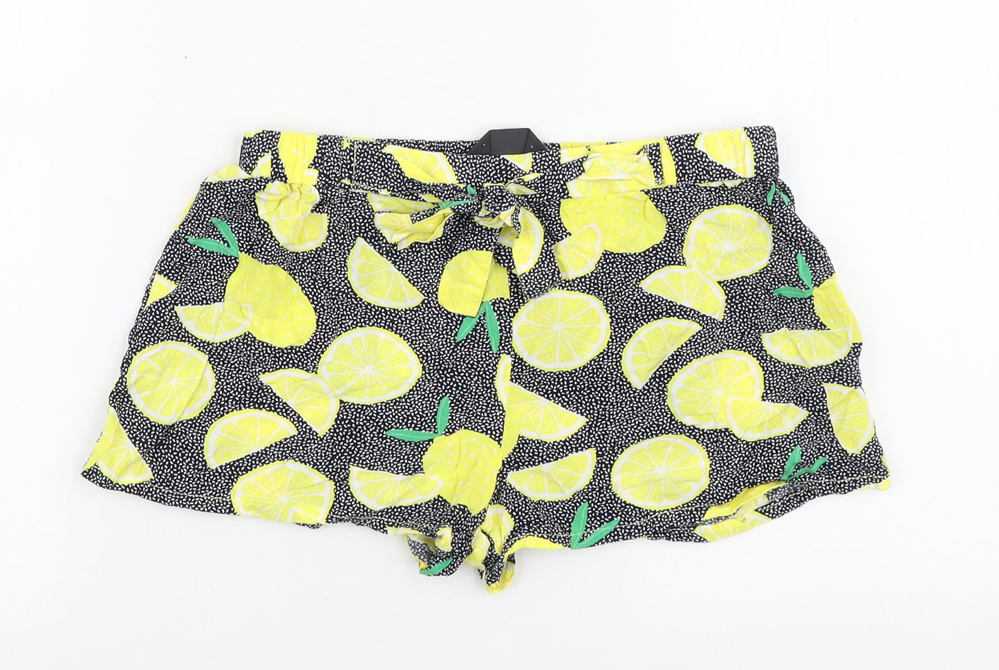 Primark Womens Yellow Geometric Viscose Sweat Shorts Size XS L3 in Regular Drawstring