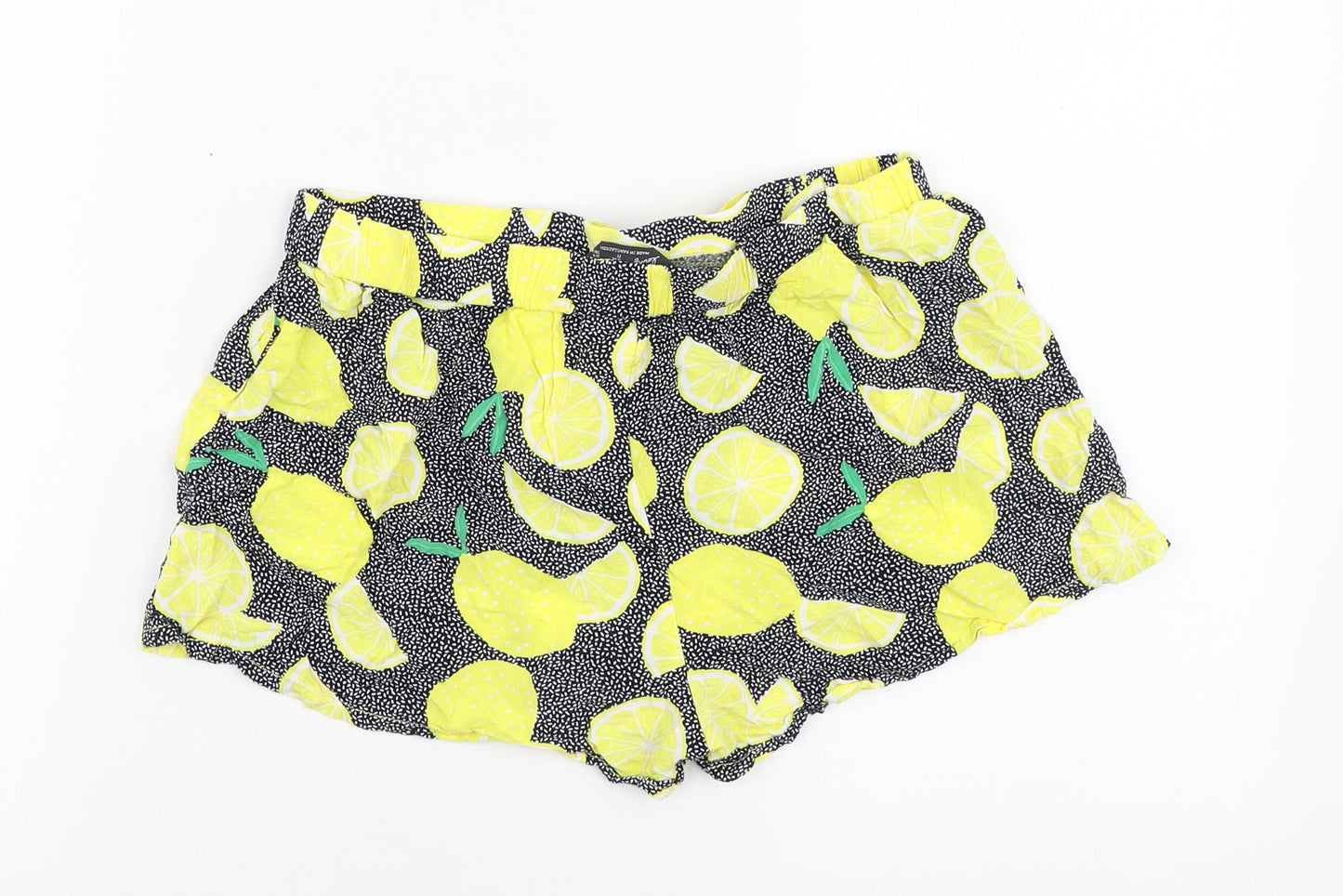 Primark Womens Yellow Geometric Viscose Sweat Shorts Size XS L3 in Regular Drawstring