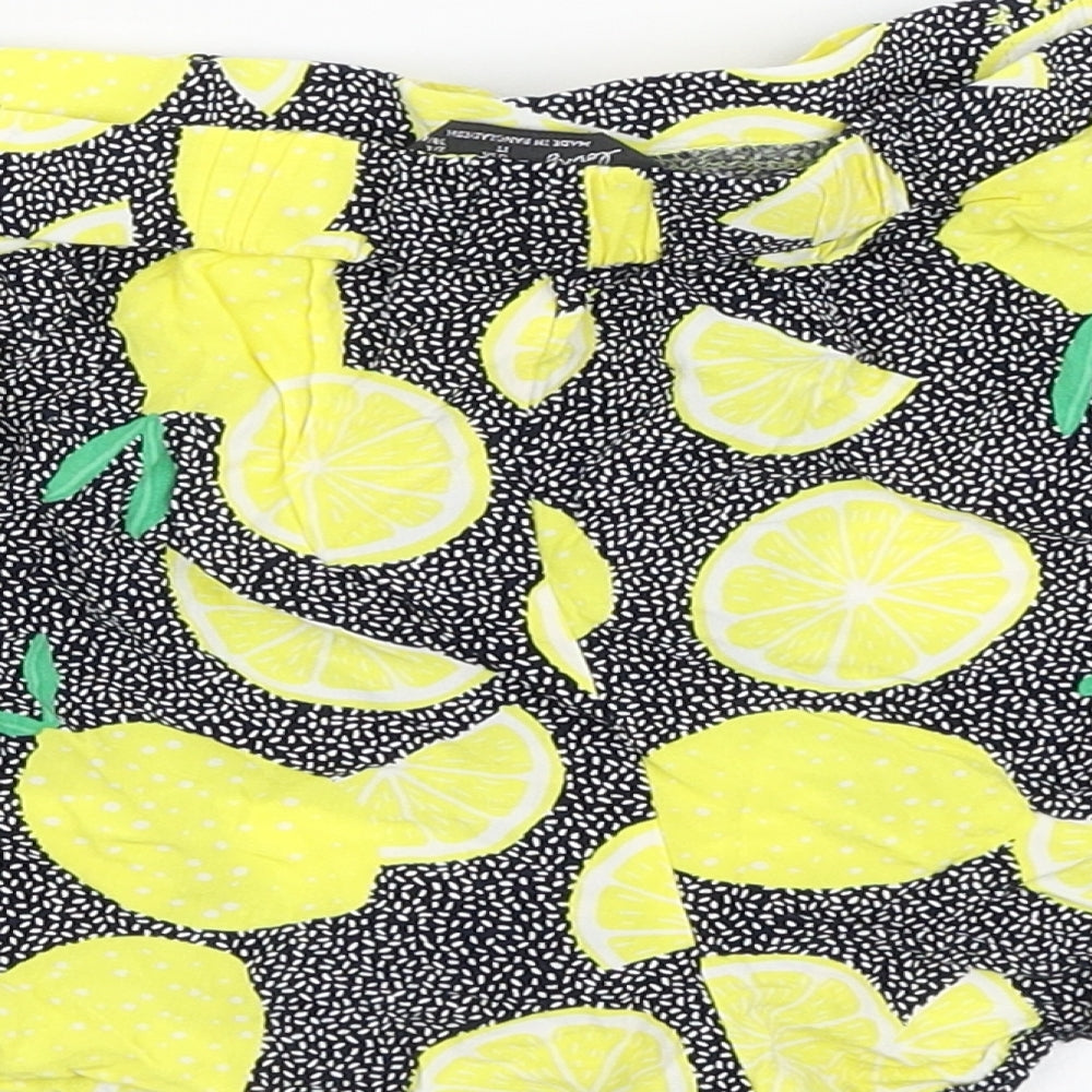 Primark Womens Yellow Geometric Viscose Sweat Shorts Size XS L3 in Regular Drawstring