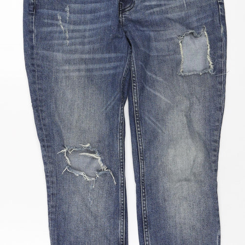 River Island Womens Blue Cotton Boyfriend Jeans Size 10 L25 in Regular Zip