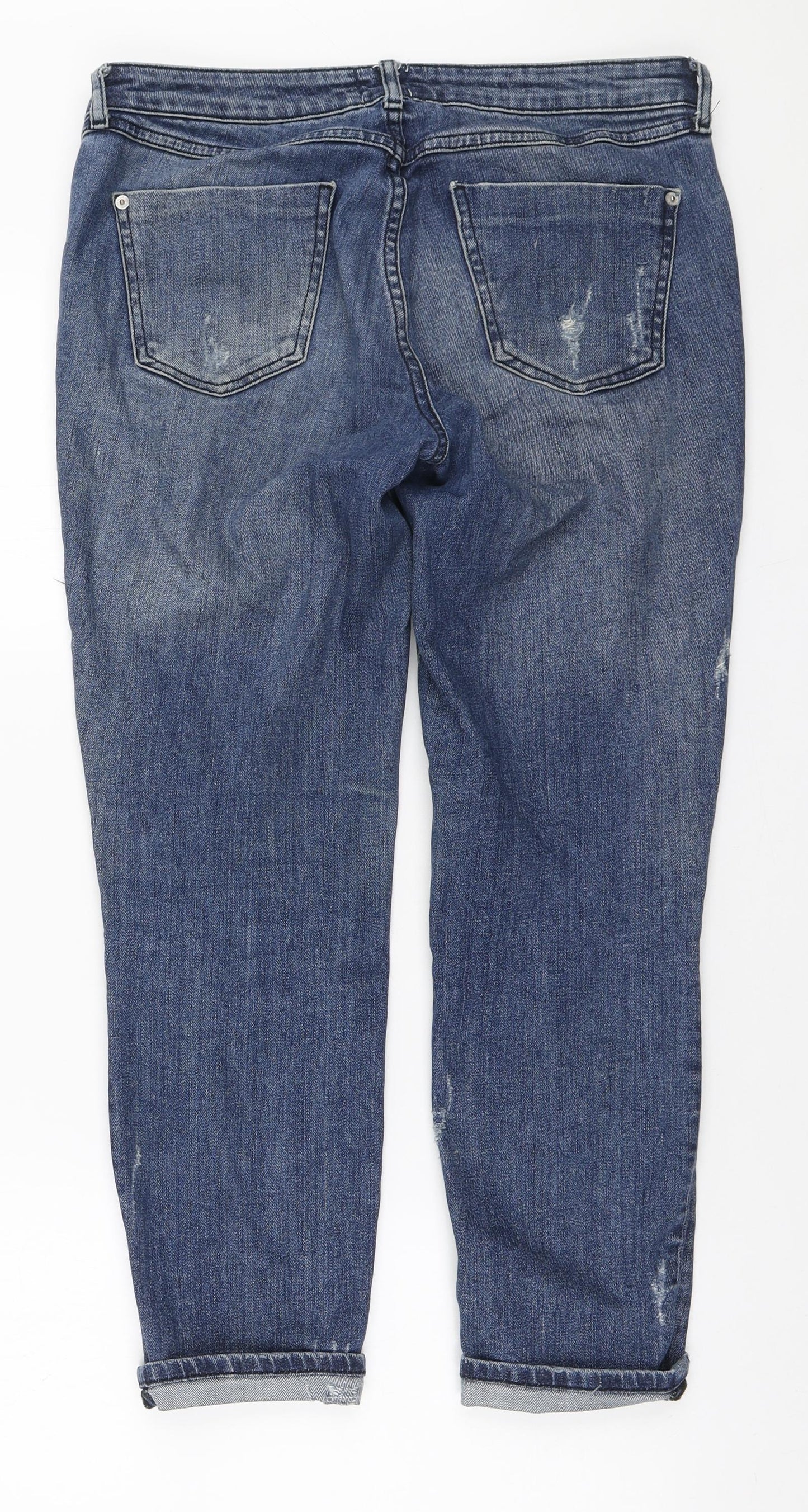 River Island Womens Blue Cotton Boyfriend Jeans Size 10 L25 in Regular Zip