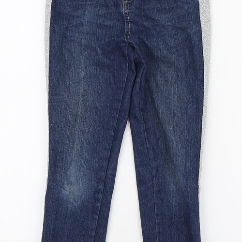 Signature by Levi Strauss & Co. Girls Blue Cotton Skinny Jeans Size 8-9 Years Regular Zip - Glitter Stripe