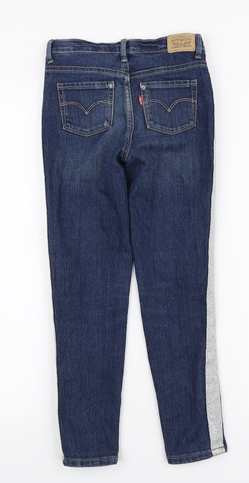 Signature by Levi Strauss & Co. Girls Blue Cotton Skinny Jeans Size 8-9 Years Regular Zip - Glitter Stripe