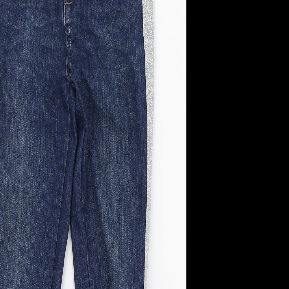 Signature by Levi Strauss & Co. Girls Blue Cotton Skinny Jeans Size 8-9 Years Regular Zip - Glitter Stripe