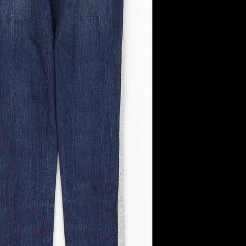 Signature by Levi Strauss & Co. Girls Blue Cotton Skinny Jeans Size 8-9 Years Regular Zip - Glitter Stripe