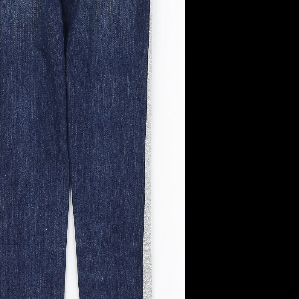 Signature by Levi Strauss & Co. Girls Blue Cotton Skinny Jeans Size 8-9 Years Regular Zip - Glitter Stripe