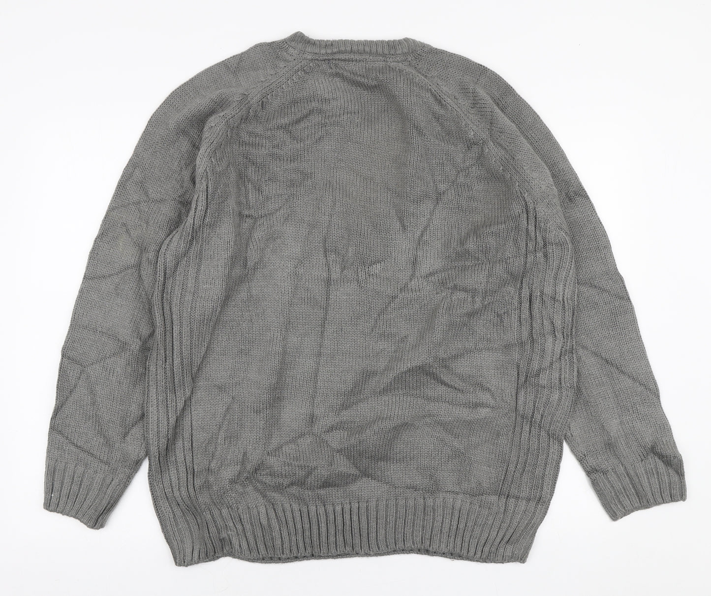 EWM Mens Grey Round Neck Acrylic Pullover Jumper Size XL