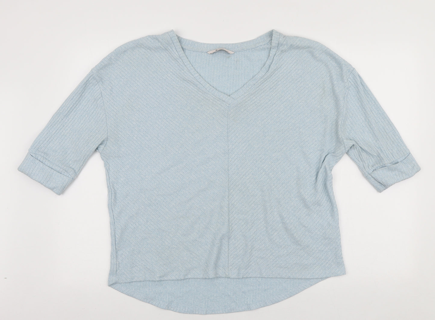 TU Womens Blue Viscose Basic T-Shirt Size 14 V-Neck