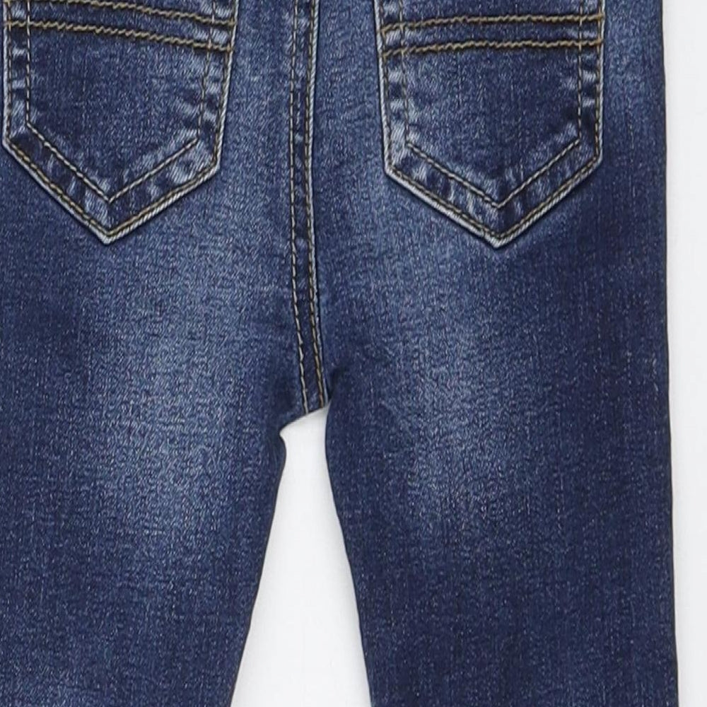 Denim & Co. Girls Blue Polyester Sweatpants Jeans Size 12-18 Months Button - Inside Leg 11 Inches