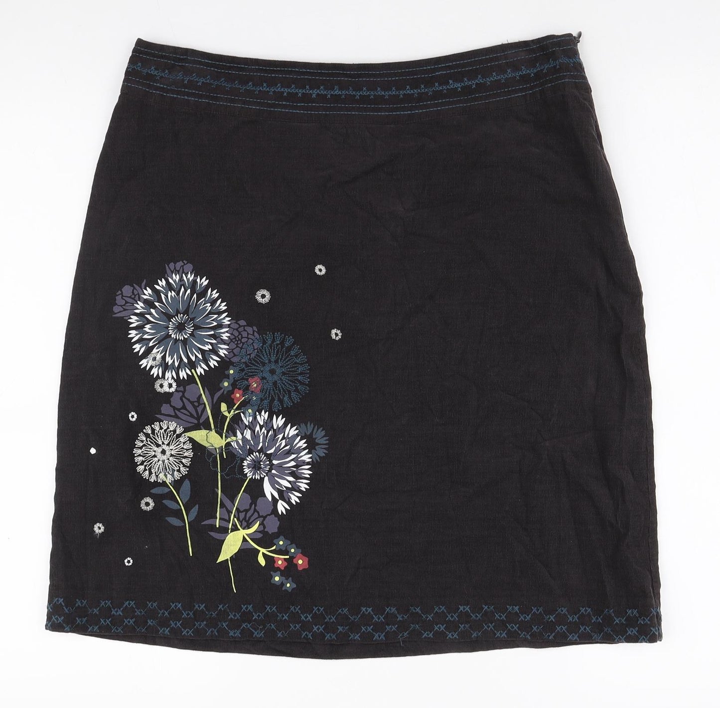 MANTARAY PRODUCTS Womens Brown Cotton A-Line Skirt Size 12 Zip - Floral detail