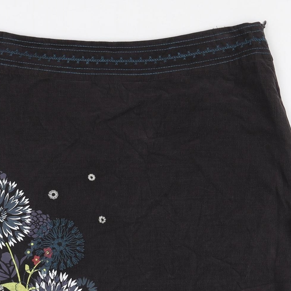 MANTARAY PRODUCTS Womens Brown Cotton A-Line Skirt Size 12 Zip - Floral detail