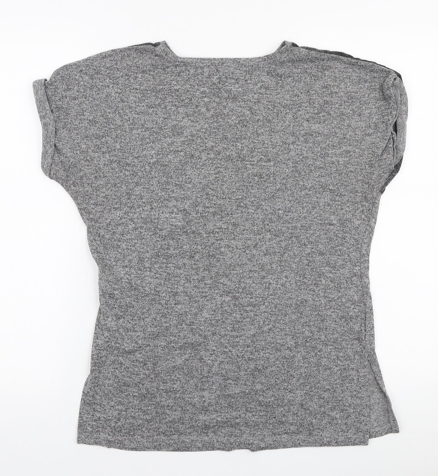 Papaya Womens Grey Polyester Basic T-Shirt Size 8 Round Neck - Lace illusion