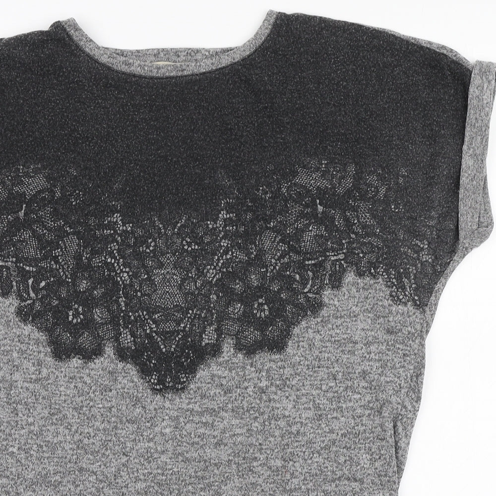 Papaya Womens Grey Polyester Basic T-Shirt Size 8 Round Neck - Lace illusion