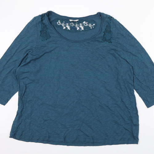 Indigo Womens Blue Polyester Basic T-Shirt Size 24 Scoop Neck - Lace Detail