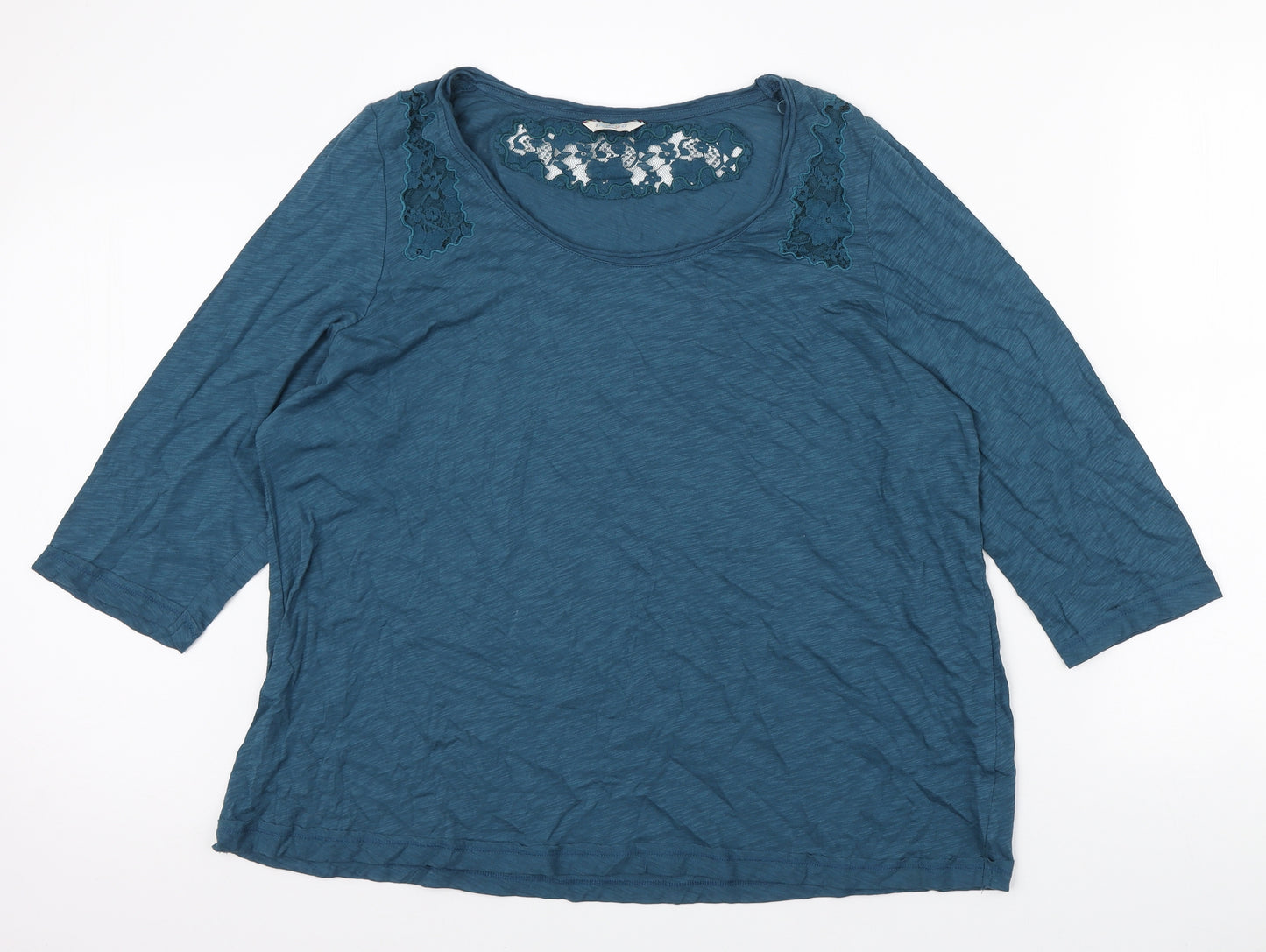 Indigo Womens Blue Polyester Basic T-Shirt Size 24 Scoop Neck - Lace Detail