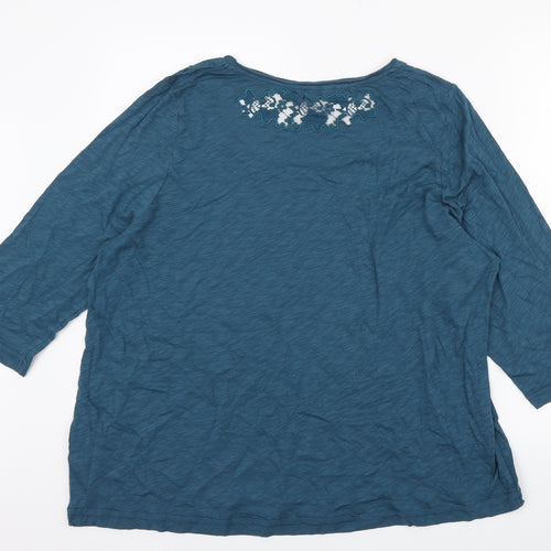 Indigo Womens Blue Polyester Basic T-Shirt Size 24 Scoop Neck - Lace Detail