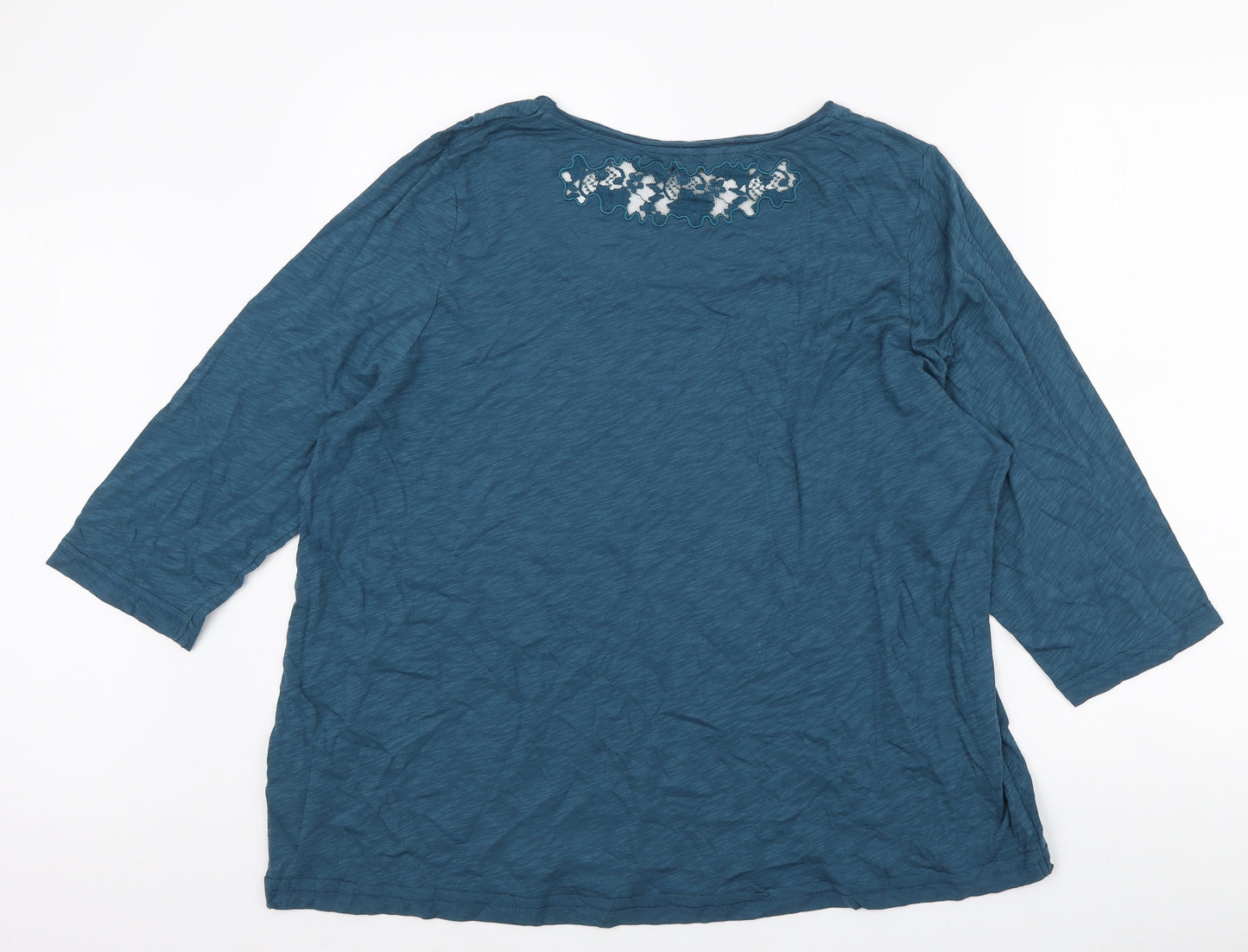 Indigo Womens Blue Polyester Basic T-Shirt Size 24 Scoop Neck - Lace Detail